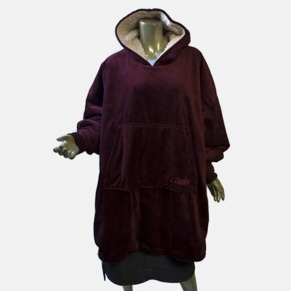 The Comfy Wearable Blanket Hood Pockets Lined Dark Maroon Unisex - Picture 1 of 5